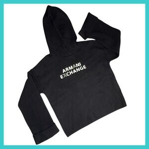 Armani Exchange Black Hoodie Sweater Ribbed Sleeve Womens Oversized Small‎